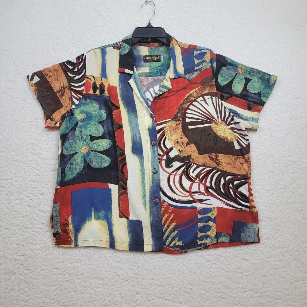 Jams World Button Down Shirt Womens XL Merlot Abstract Rayon Art to Wear
